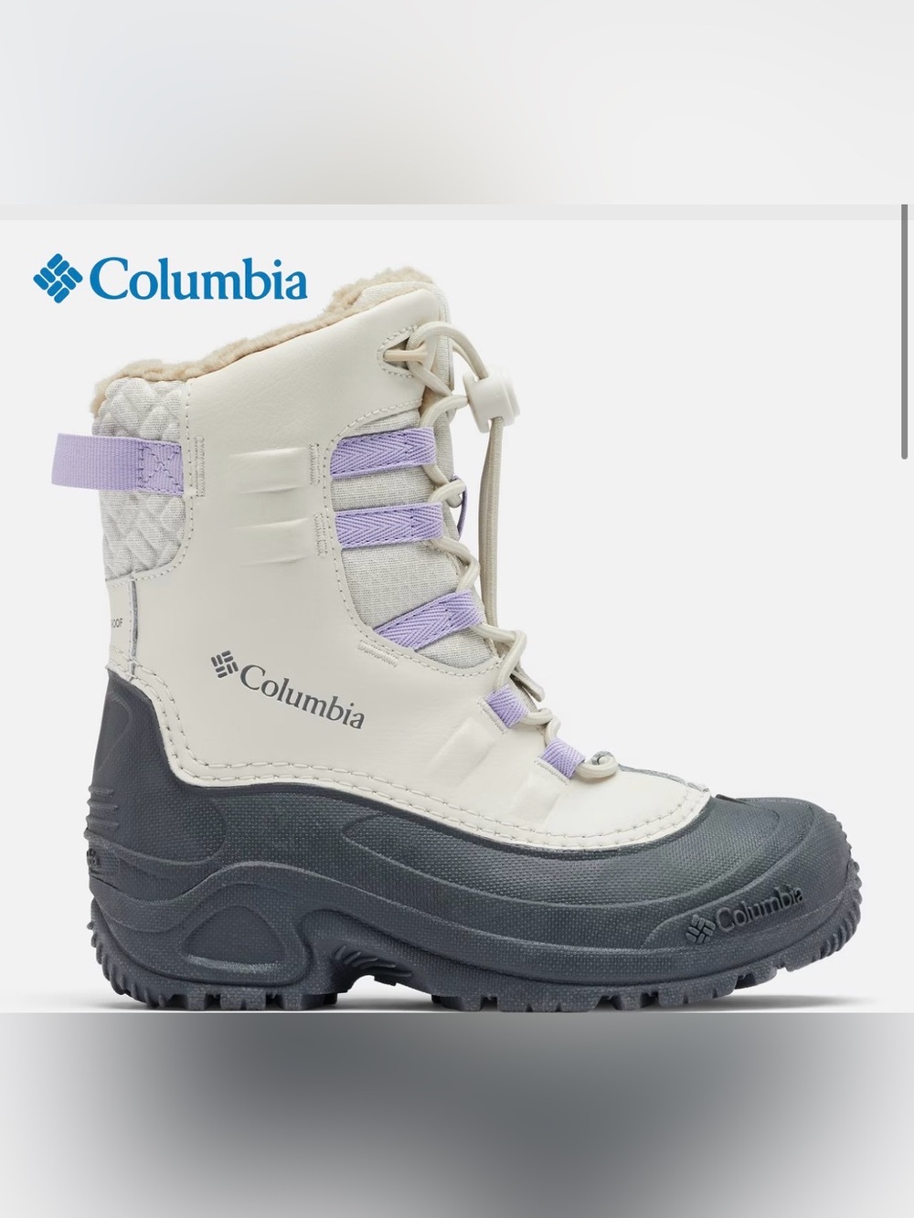 Columbia Size 4 Big Girls Cream and Lavender Insulated/Waterproof Boot Size 4